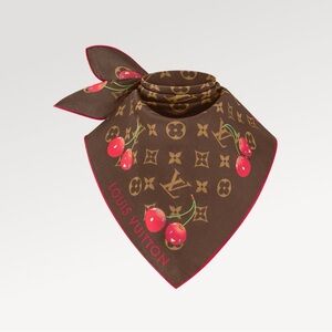 Louis Vuitton Brown and Red Cerisé Cherry Silk Scarf Size 55cm NEW 2025